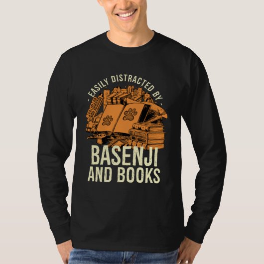 Easily Distracted By Basenji And Books Angari Dog T-shirt (Voorkant)