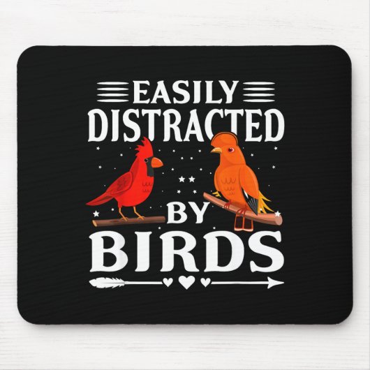 Easily Distracted By Birds Cute Funny Quote Bird L Muismat (Voorkant)