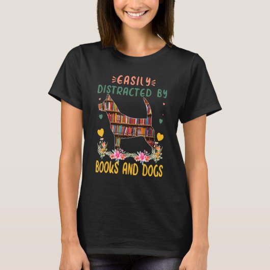 easily distracted by books and dogs Puppy bookworm T-shirt (Voorkant)