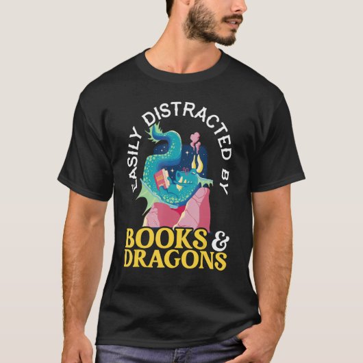 Easily Distracted By Books And Dragons Myth Dragon T-shirt (Voorkant)