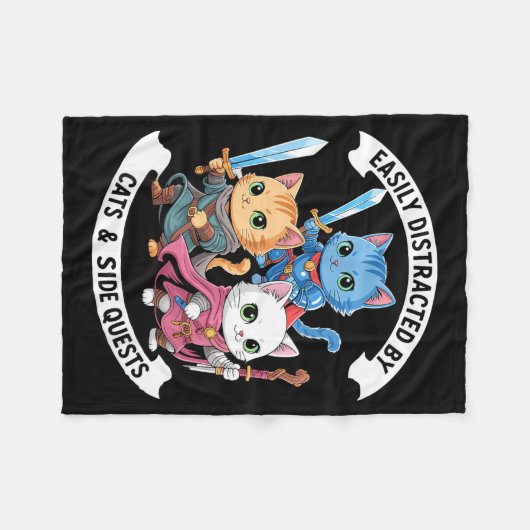 Easily Distracted By Cats &amp; Side Quests Funny  Fleece Deken (Voorkant (Horizontaal))