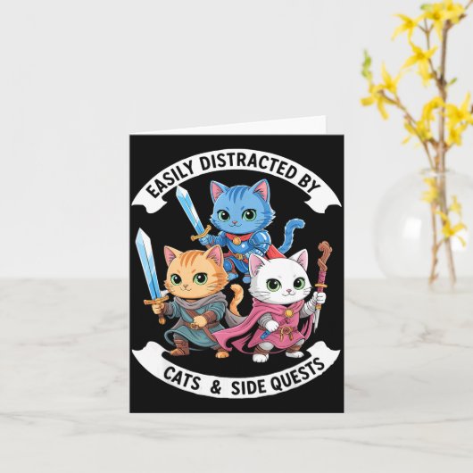 Easily Distracted By Cats & Side Quests Funny Kaart (Gele Bloem)