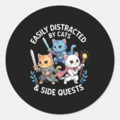 Easily Distracted By Cats & Side Quests Funny Ronde Sticker (Voorkant)