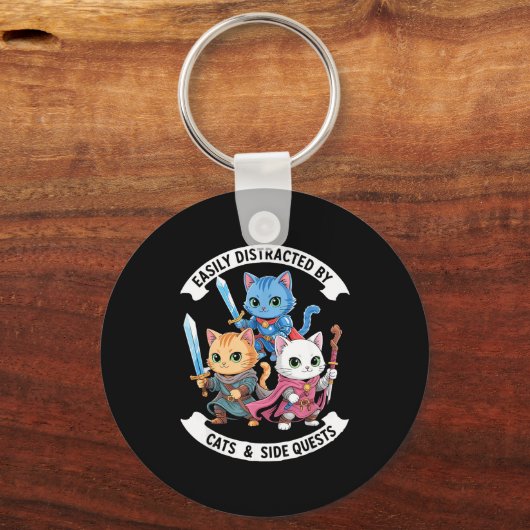 Easily Distracted By Cats &amp; Side Quests Funny  Sleutelhanger (Voorkant)