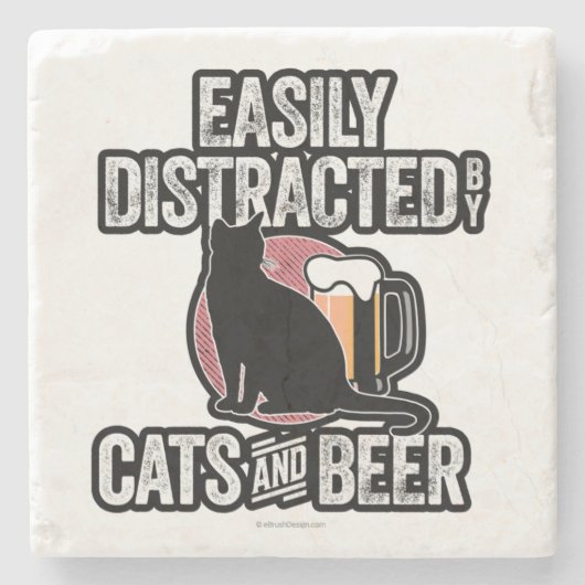 Easily Distracted by Cats and Beer Stenen Onderzetter (Voorkant)