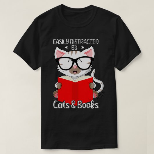 Easily Distracted By Cats And Books Cat Owner & B T-shirt (Design voorkant)