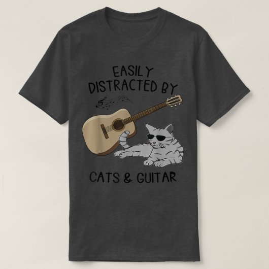 Easily Distracted By Cats And Guitar, Guitar Music T-shirt (Design voorkant)