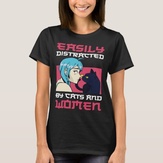 Easily distracted by cats and lesbian women t-shirt (Voorkant)