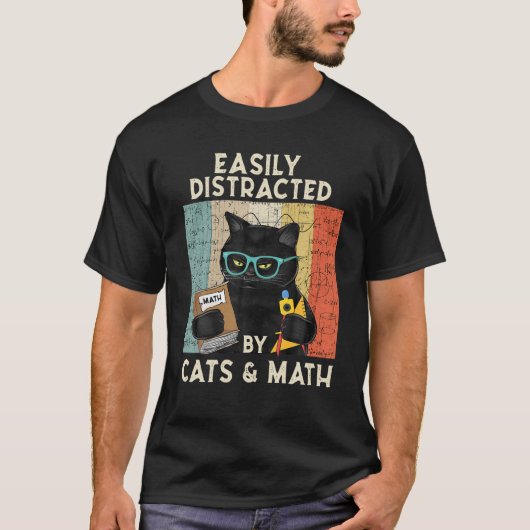 Easily Distracted By Cats And Math -Cat T-shirt (Voorkant)