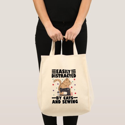 Easily Distracted By Cats And Sewing cat lover Tote Bag (Voorkant (product))