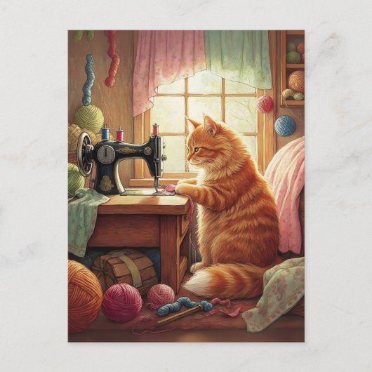 Easily Distracted By Cats And Sewing - Cat Sewing Briefkaart (Voorkant)