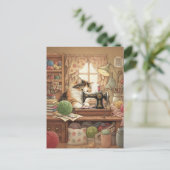 Easily Distracted By Cats And Sewing - Cat Sewing Briefkaart (Staand voorkant)