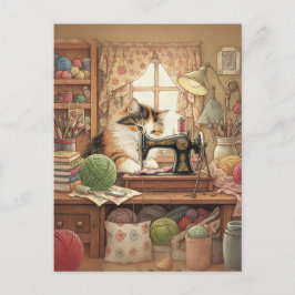 Easily Distracted By Cats And Sewing - Cat Sewing Briefkaart