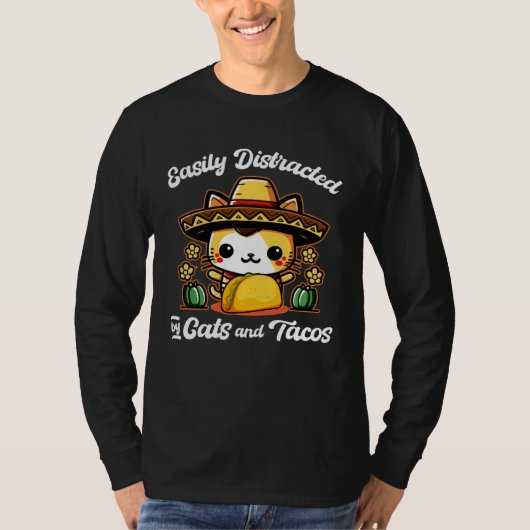 Easily Distracted By Cats and Tacos Cinco de Mayo T-shirt (Voorkant)