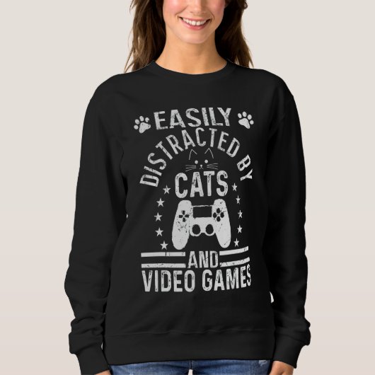 Easily Distracted By Cats And Video Games  Cats Trui (Voorkant)