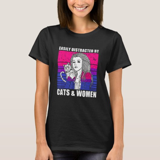 Easily Distracted By Cats Women For Lesbian Bisexu T-shirt (Voorkant)