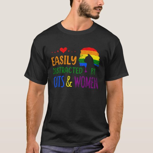 Easily Distracted By Cats Women LGBTQ Lesbian Prid T-shirt (Voorkant)