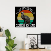 Easily Distracted By Cornish Rex Cats Poster (Thuiskantoor)
