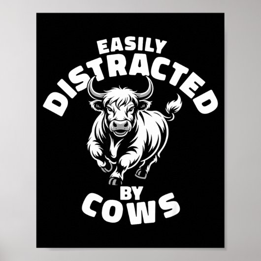 Easily Distracted By Cows Western Highland Cow  Poster (Voorkant)