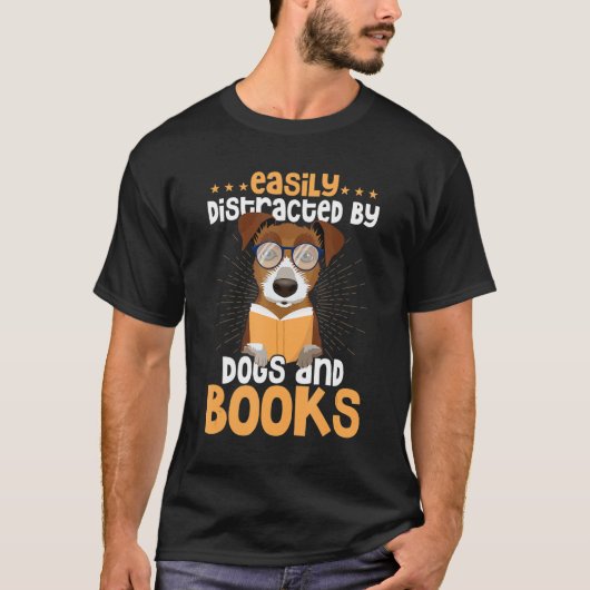 Easily Distracted By Dogs And Books Book Lover Rea T-shirt (Voorkant)