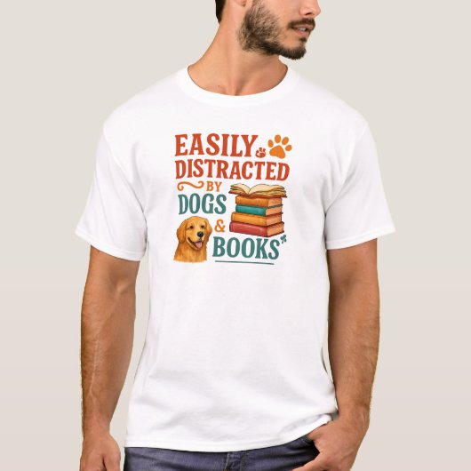 Easily Distracted By Dogs And Books Shirt - Book L (Voorkant)