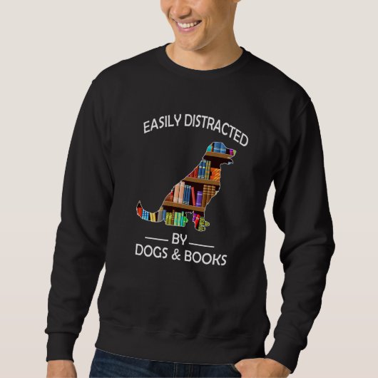 Easily Distracted By Dogs & Books Funny Golden Ret Trui (Voorkant)