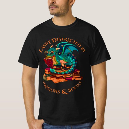 Easily Distracted By Dragons And Books T-shirt (Voorkant)