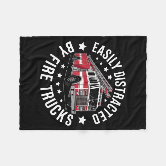 Easily Distracted By Fire Trucks Design  Fleece Deken (Voorkant (Horizontaal))