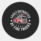 Easily Distracted By Fire Trucks Design Ronde Sticker (Voorkant)
