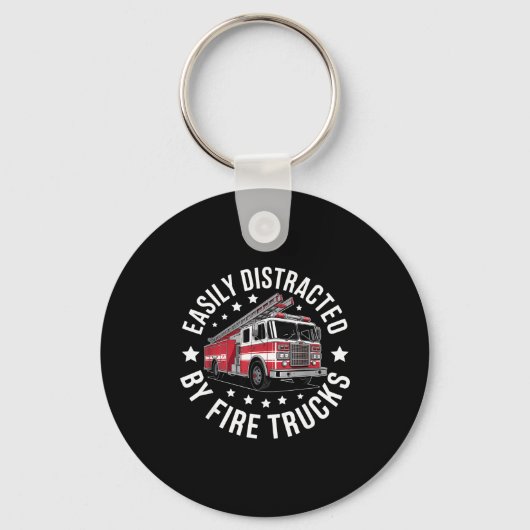 Easily Distracted By Fire Trucks Design Sleutelhanger (Voorkant)