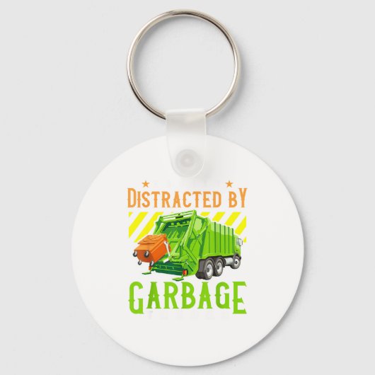 Easily Distracted By Garbage Trucks Funny Truck Lo Sleutelhanger (Voorkant)