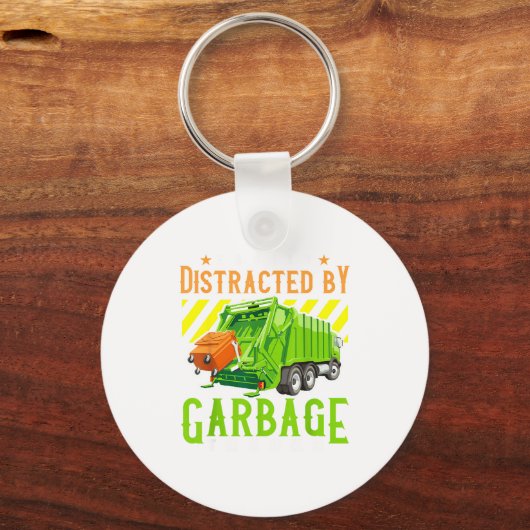 Easily Distracted By Garbage Trucks Funny Truck Lo Sleutelhanger (Voorkant)