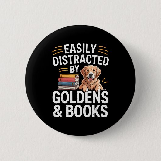 Easily Distracted By Goldens & Books - Golden Ronde Button 5,7 Cm (Voorkant)