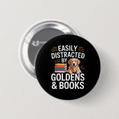 Easily Distracted By Goldens & Books - Golden Ronde Button 5,7 Cm (Voorkant /achterkant)
