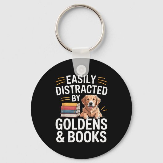 Easily Distracted By Goldens &amp; Books - Golden  Sleutelhanger (Voorkant)