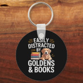 Easily Distracted By Goldens &amp; Books - Golden  Sleutelhanger (Voorkant)