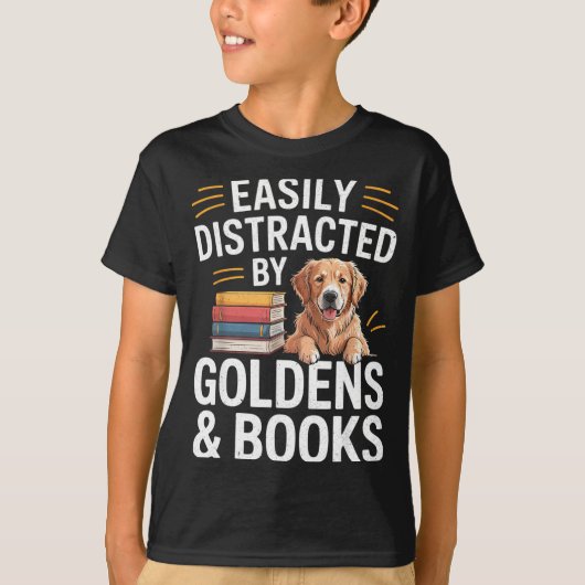 Easily Distracted By Goldens &amp; Books - Golden  T-shirt (Voorkant)