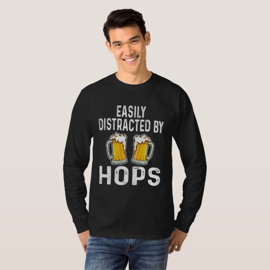Easily Distracted By Hops  Beer  Drinker Home Brew T-shirt (Voorkant volledig)