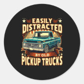Easily Distracted By Old Ckup Trucks Funny Trucker Ronde Sticker (Voorkant)