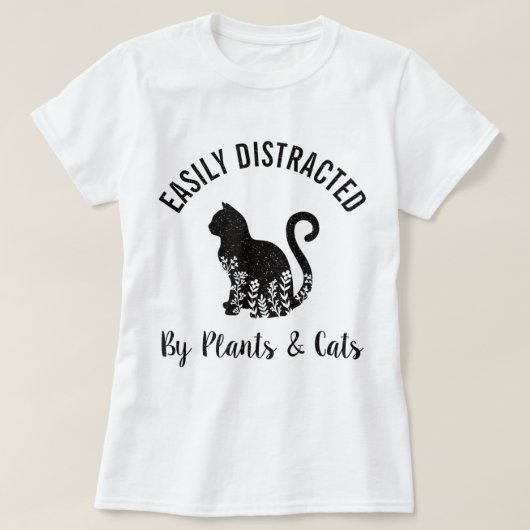Easily Distracted by Plants and Cats Design T-shirt (Design voorkant)