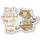 Easily Distracted Cats and Books Sticker (Voorkant)