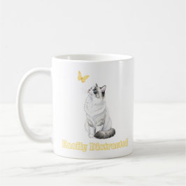Easily Distracted Cute Cat & Butterfly Design Koffiemok