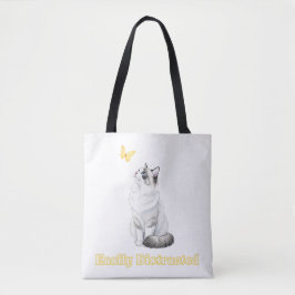 Easily Distracted Cute Cat & Butterfly Design Tote Bag