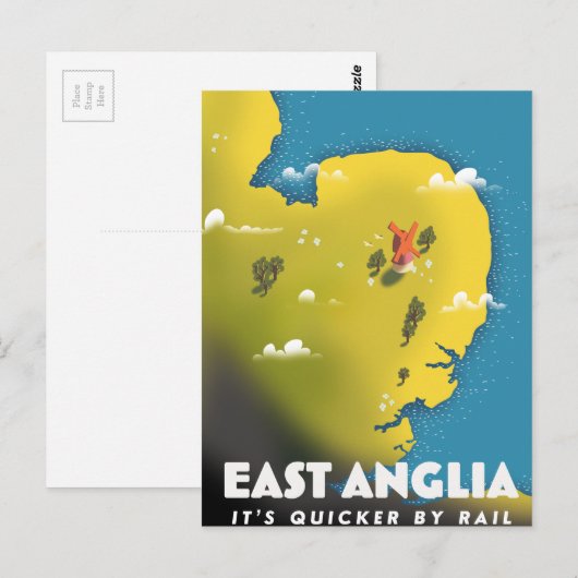 East Anglia reisposter. Briefkaart (Voorkant / Achterkant)