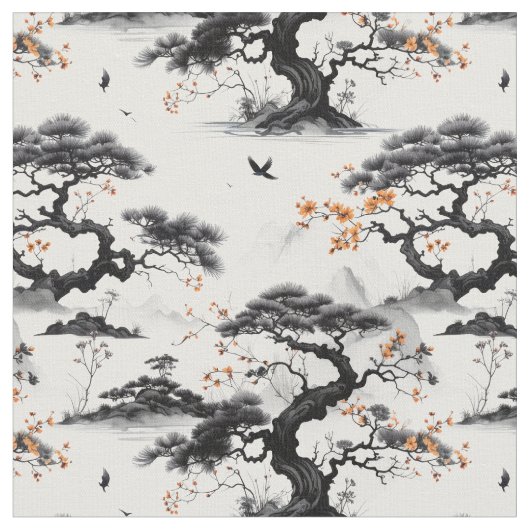 East Asian Ink Wash Fabric Stof (Close Up)