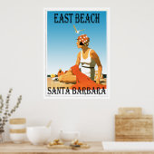 East Beach Santa Barbara, Californië Retro Beach 1 Poster (Keuken)