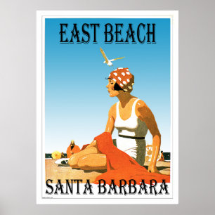 East Beach Santa Barbara, Californië Retro Beach 1 Poster