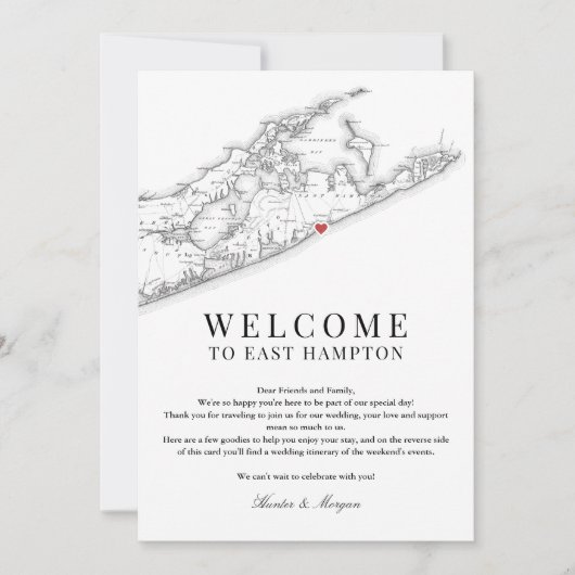 East Hampton NY bruiloft welkomstbrief zwart wit Bedankkaart (Voorkant)