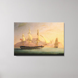 East Indiaman Buittward Bound off Kaapstad en Tabl Canvas Afdruk