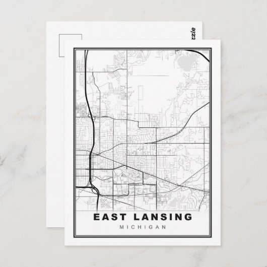 East Lansing Map Briefkaart (Voorkant / Achterkant)
